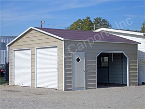Boxed Eave Roof Style Fully Enclosed Garage and Three Garage Doors